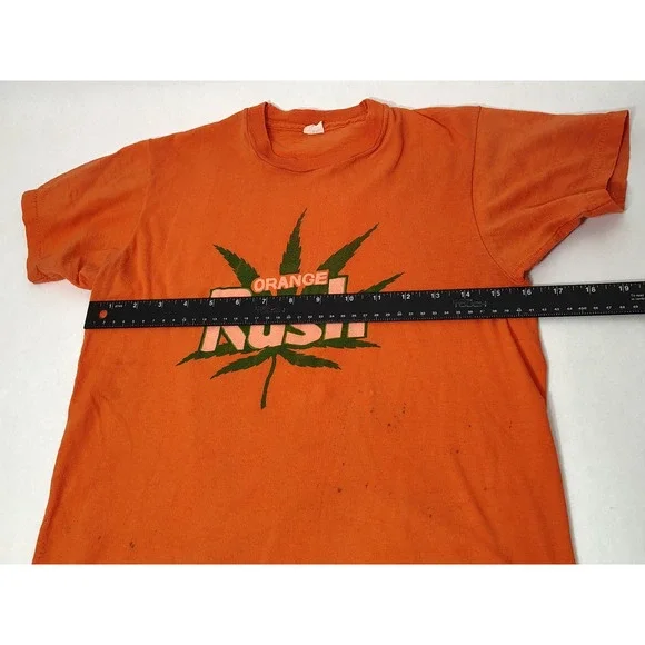 Vintage Orange Rush Marijuana Leaf Graphic T-Shirt Single Stitch Made in USA M